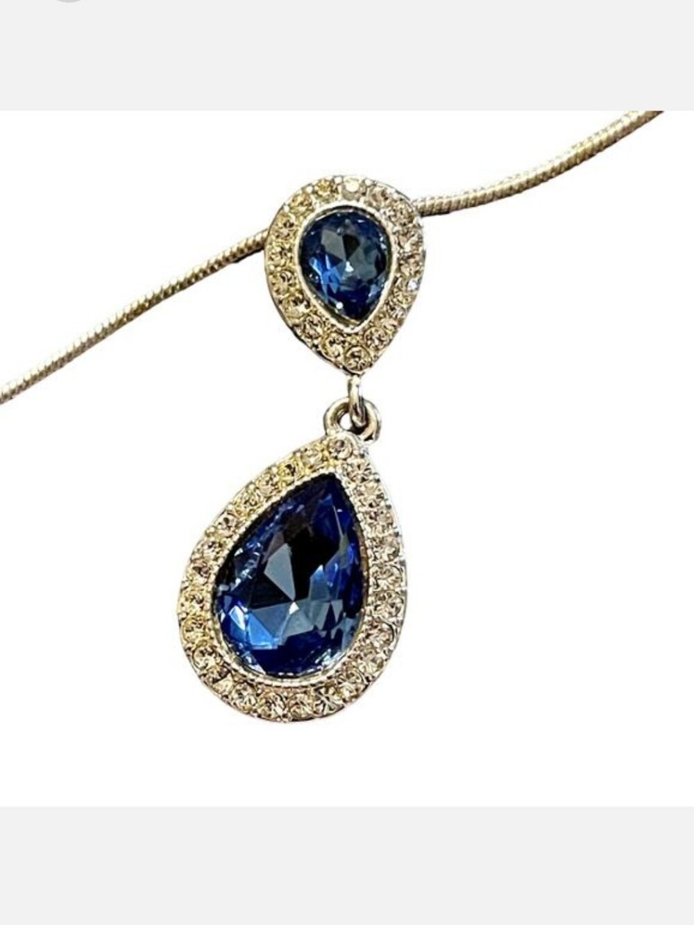 Monet Blue Crystal Silver Tone Pendant Necklace